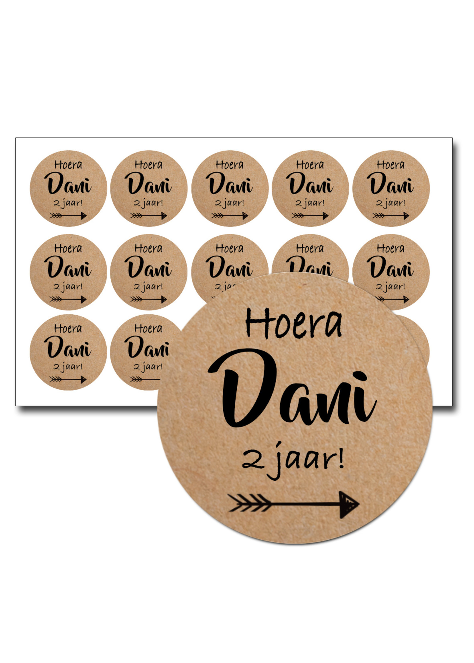 Traktatie sticker kraft met naam en leeftijd - 15 stuks