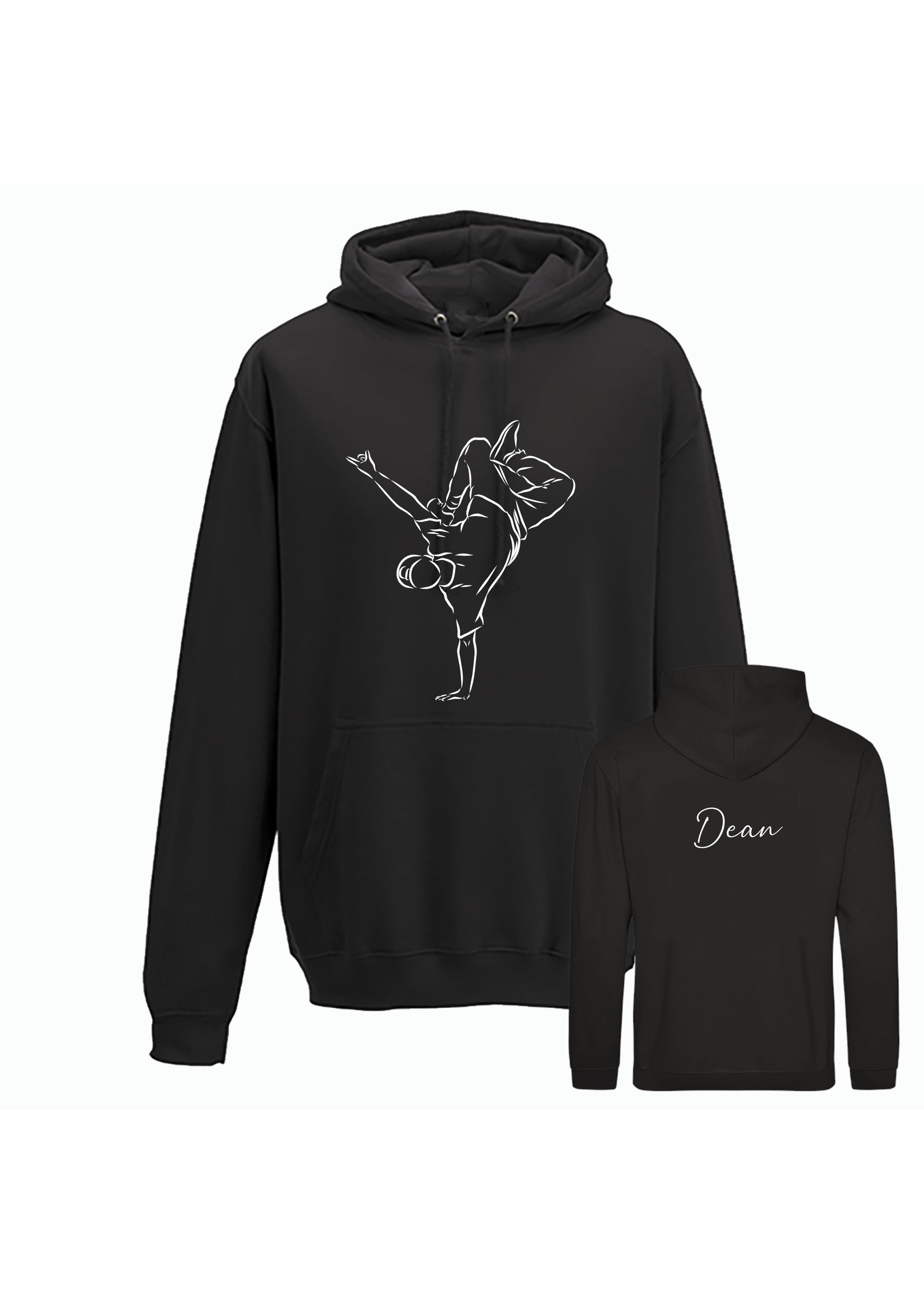 Hoodie breakdance lijntekening met naam