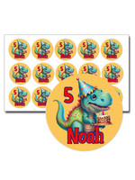 Traktatie stickers dino met taart - 15 stuks per vel