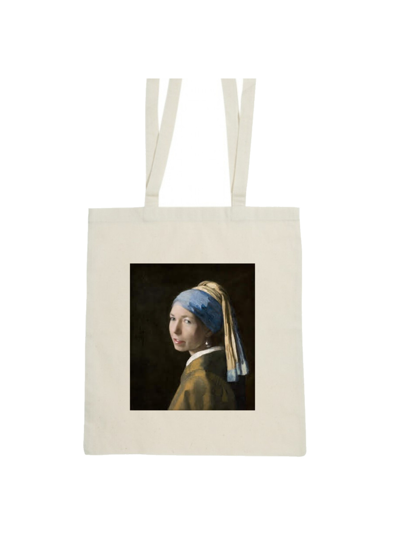 Tote bag jij bent het meisje met de parel  met je eigen gezicht