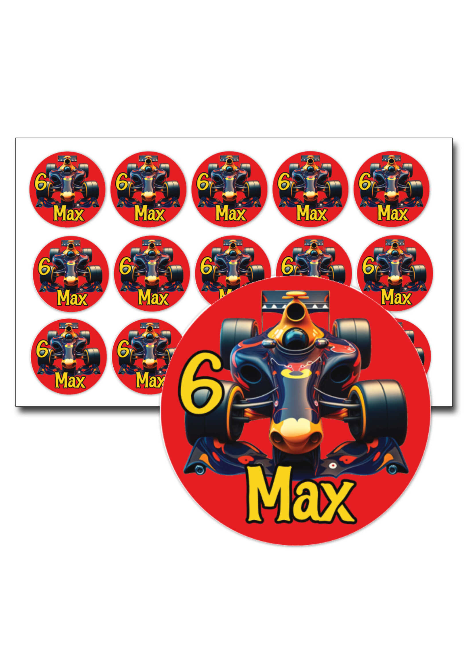 Traktatie stickers formule 1 raceauto - 15 stuks per vel