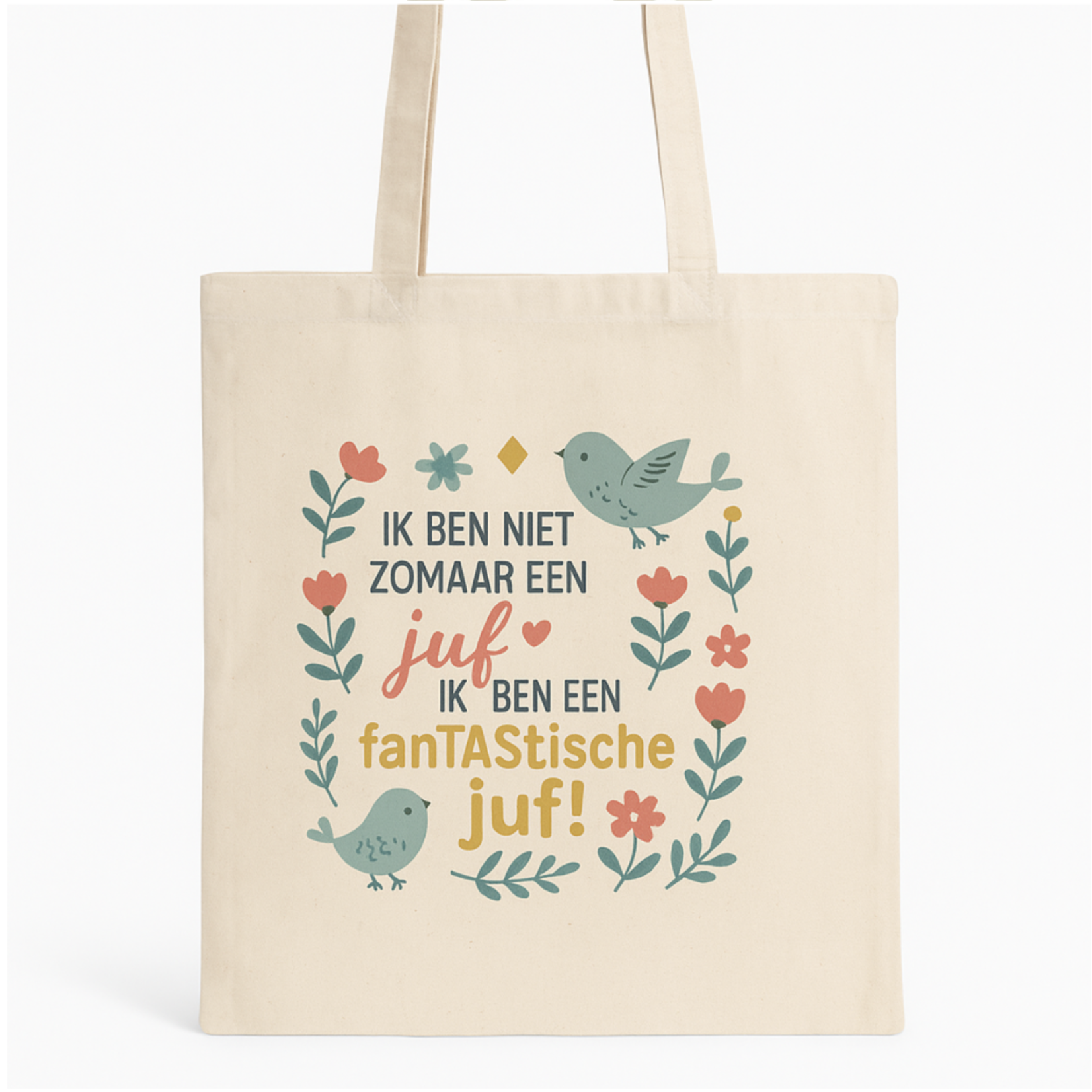 Canvas tote bag "Ik ben niet zomaar een juf, ik ben een fanTAStische juf!" – een vrolijk, praktisch en duurzaam cadeau voor een juf die alles verdient