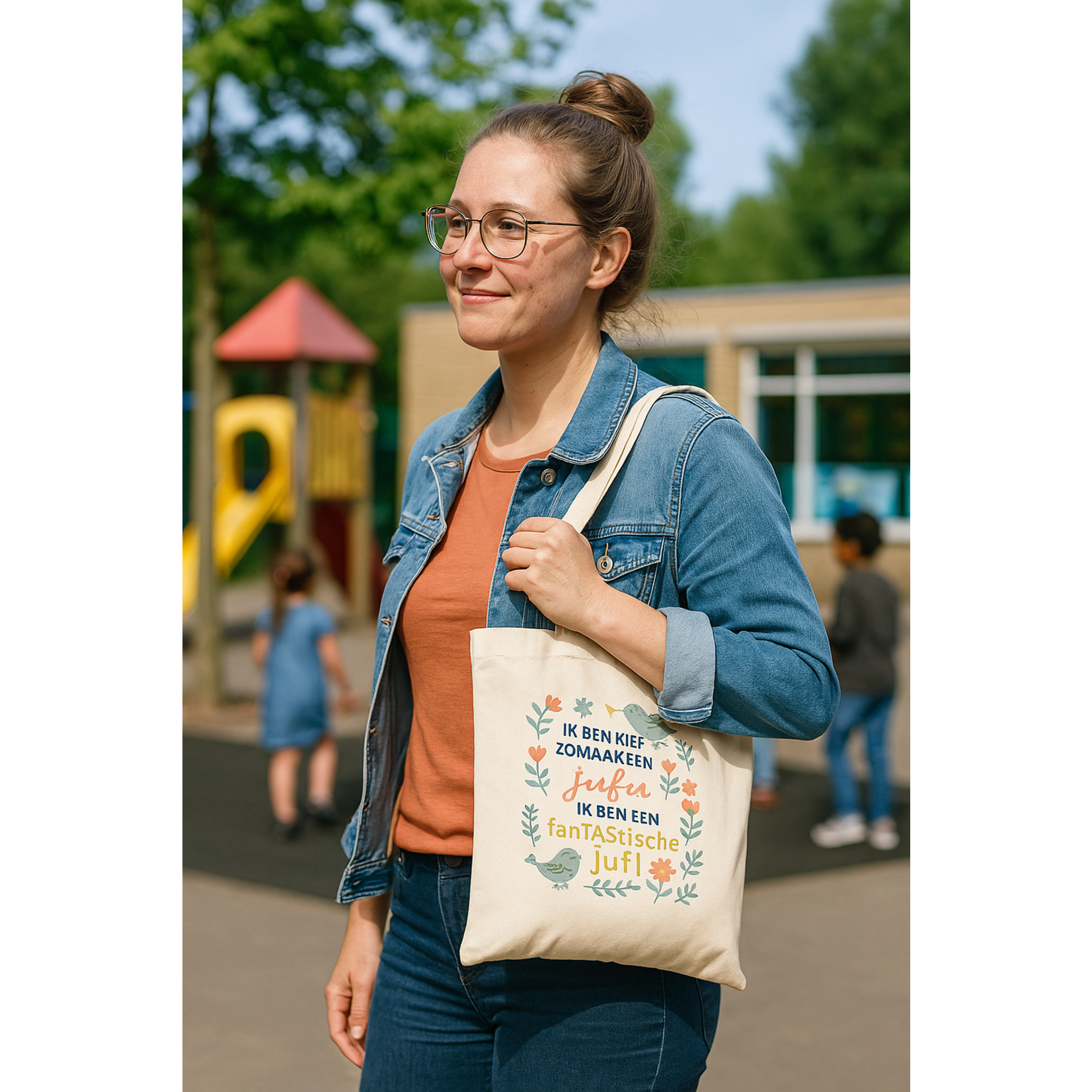 Canvas tote bag "Ik ben niet zomaar een juf, ik ben een fanTAStische juf!" – een vrolijk, praktisch en duurzaam cadeau voor een juf die alles verdient
