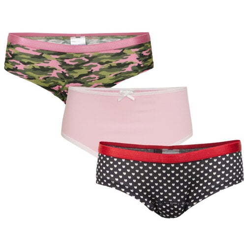 UnderWunder Meisjes Slip, camouflage/roze/hartjes (prijs per 3)