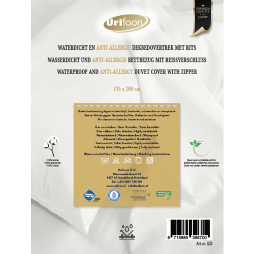 Urifoon Premium: Anti-allergie, waterafstotende en ademende dekbedovertrek met rits