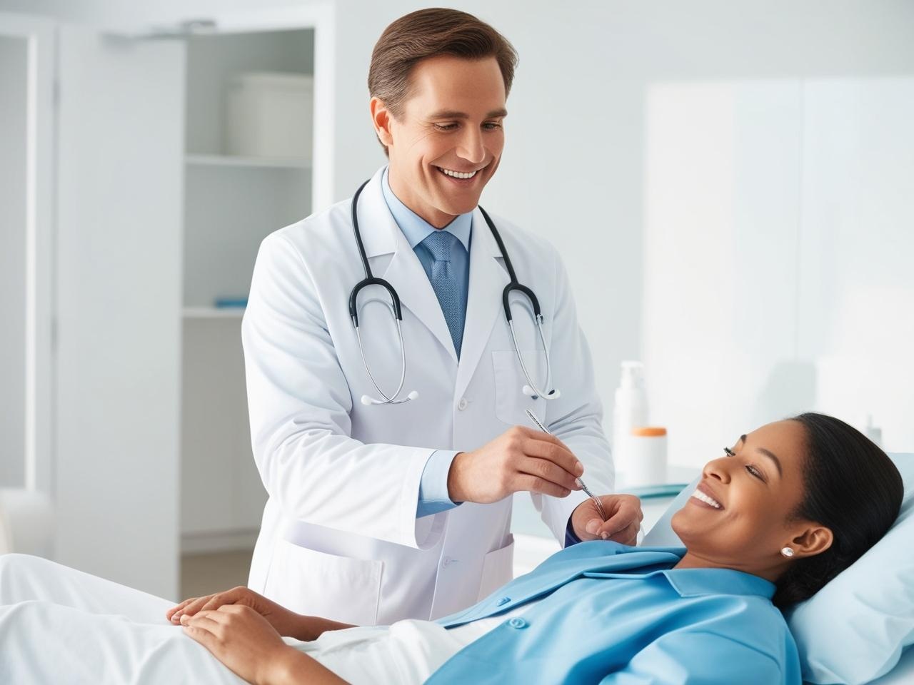 Arts voert een bekkenonderzoek uit bij een patiënt voor de diagnose van een blaasverzakking