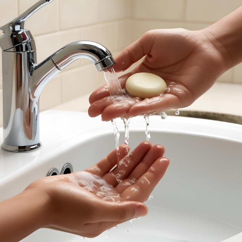 Handen wassen onder stromend water als preventieve maatregel tegen blaasontsteking