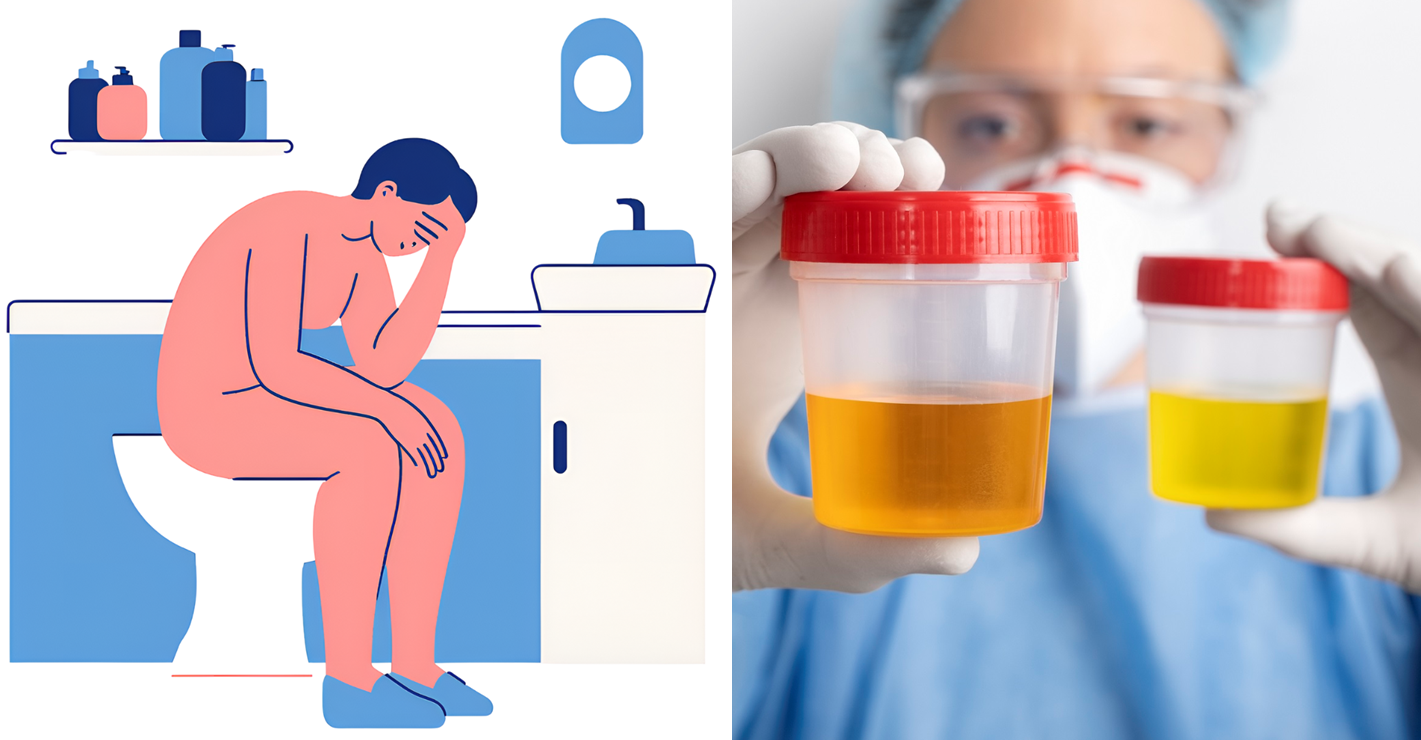 Grafisch overzicht van symptomen van een blaasontsteking, zoals pijn bij het plassen en troebele urine