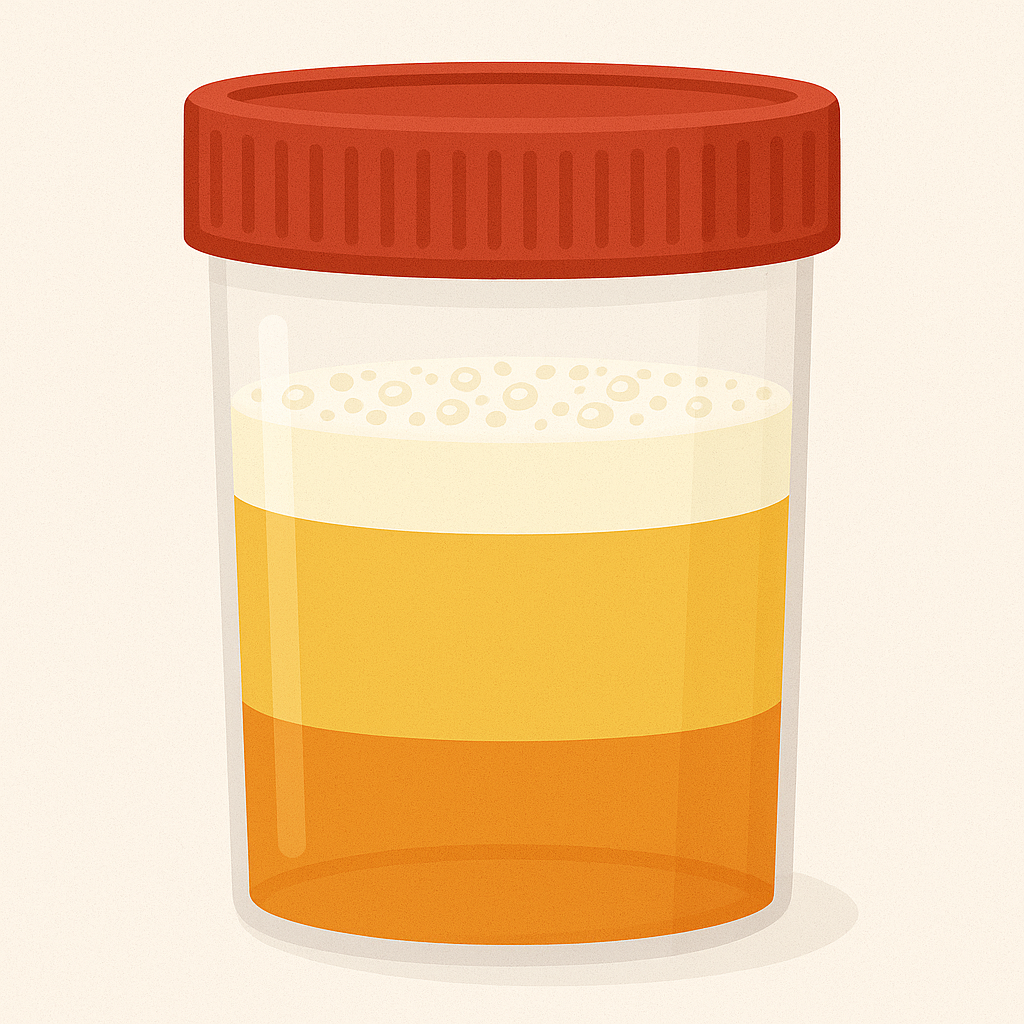 Urinecontainer met zichtbare kleurverschillen en schuim als indicatoren