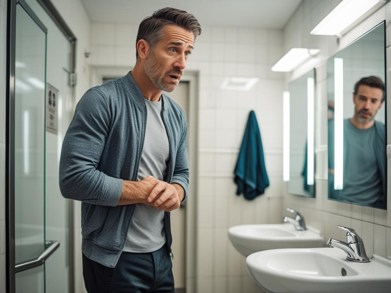 Volwassene met sociale plasangst bij openbaar toilet