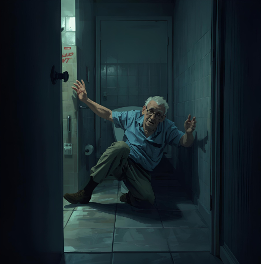 Oudere man struikelt in de nacht door vermoeidheid