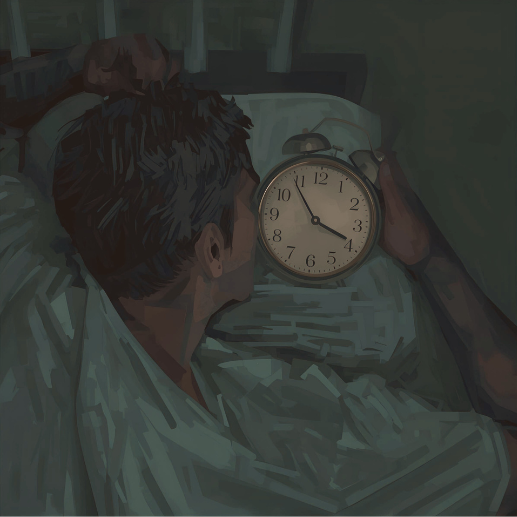 Man van middelbare leeftijd staat ’s nachts op om naar het toilet te gaan