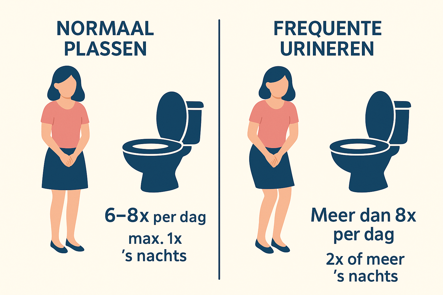Infographic met normaal plassen en frequent urineren bij vrouwen