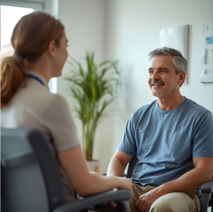 Man bespreekt prostaatgerelateerde klachten met bekkenfysiotherapeut
