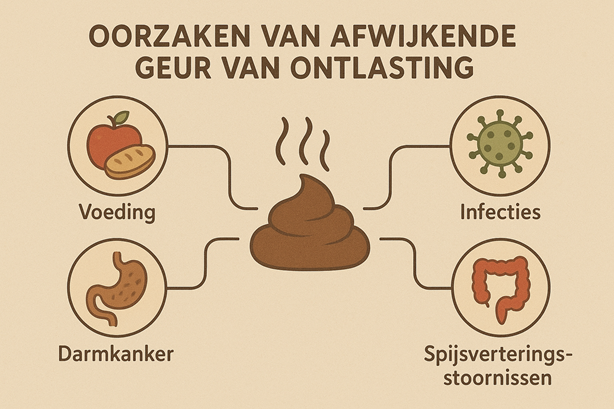 Infographic die oorzaken van afwijkende geur van ontlasting toont
