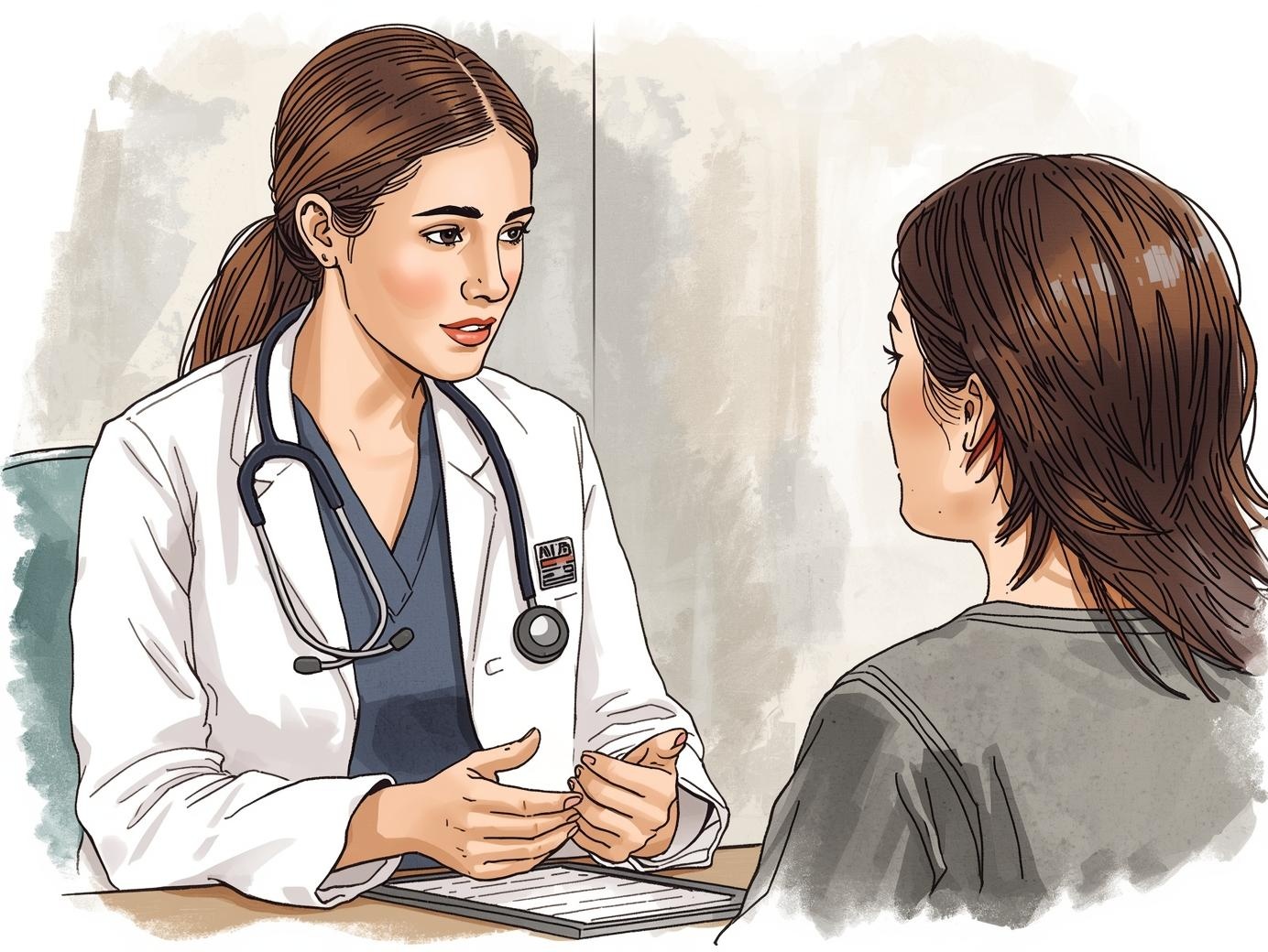 Illustratie van arts die advies geeft bij urineweginfectie