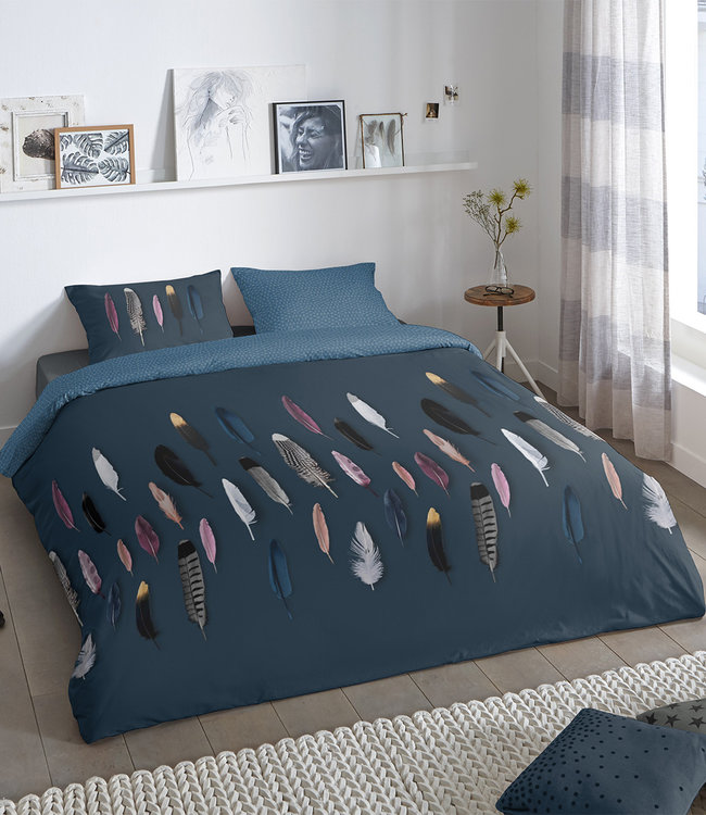 Ritzzly Dekbedovertrek met rits Feathers Blue