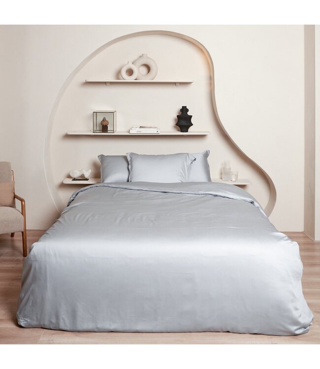 Coco & Cici Dekbedovertrek Tencel satijn Grijs Blauw