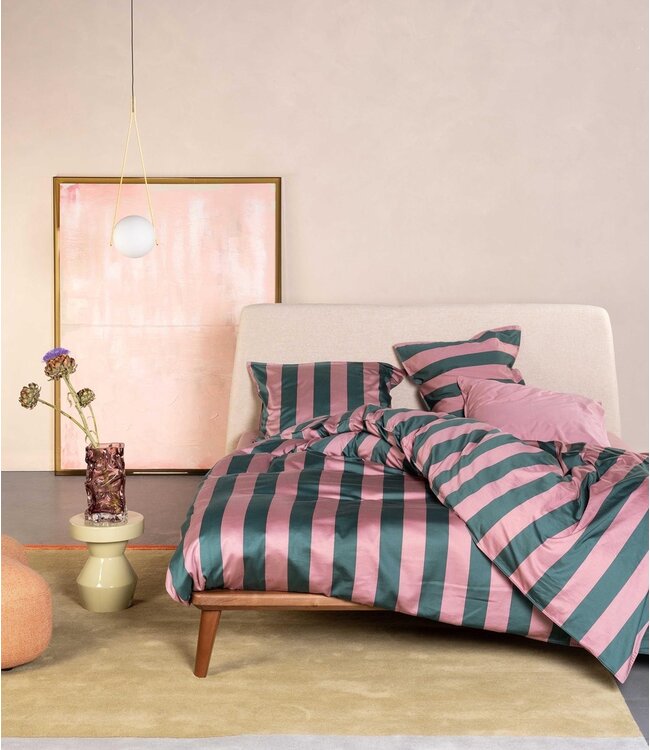 Essenza Dekbedovertrek Minte Stripe Woodrose & Dark Teal 200 x 200/220