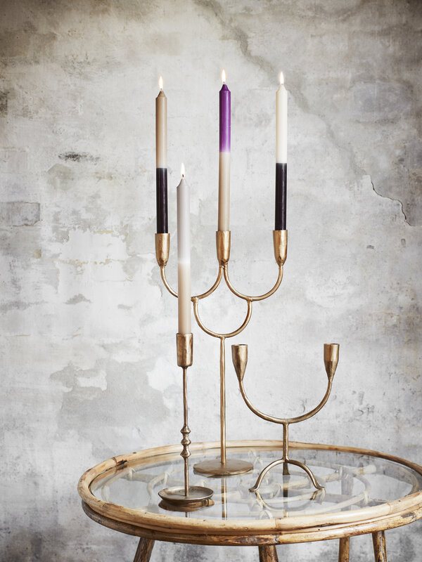 Madam Stoltz Hand Forged Double Candle Holder 2. Brass iron candlestick to style together in a group with other home acce...