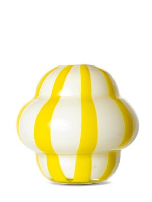 Vase Curlie. This vase is made of glass with rounded shapes and hand-painted stripes to brighten up the room. The vase ad...
