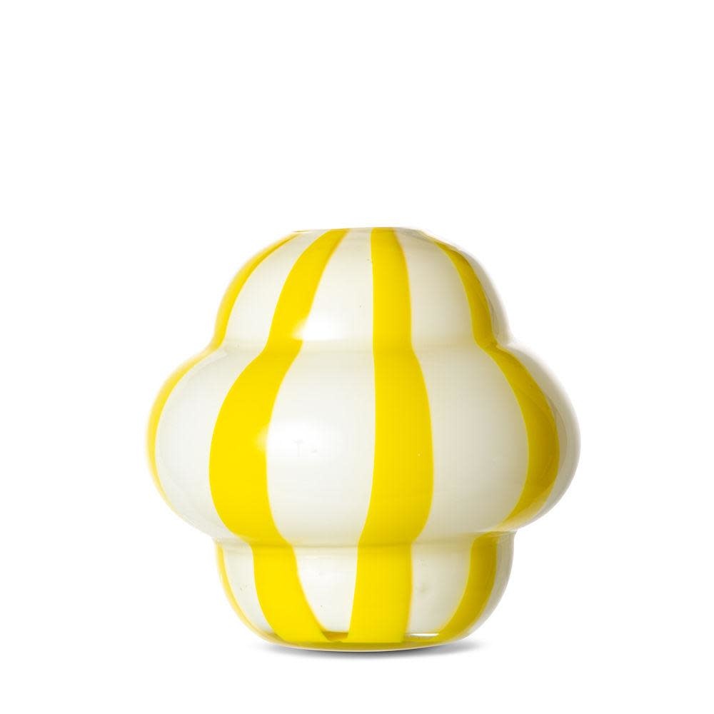 Gusta Vase Curlie 1. This vase is made of glass with rounded shapes and hand-painted stripes to brighten up the room. The...