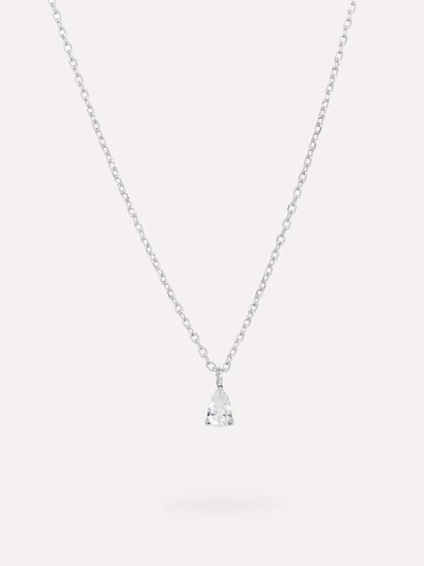 Les Soeurs Necklace Romee Extra Fine Chain Pear 1. The delicate pendant with a pear-shaped zirconia gemstone set in prong...