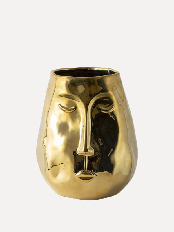 Gusta Vase doré avec visage 1. Un beau vase légèrement différent des autres vases. Ce vase est fait d'un matériau métalli...