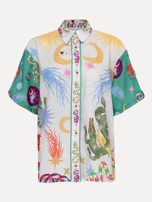 Blouse Dragon. Stap binnen in een wereld van avontuurlijke stijl met dit lichte overhemd, dat voorzien is van een gedurfd...