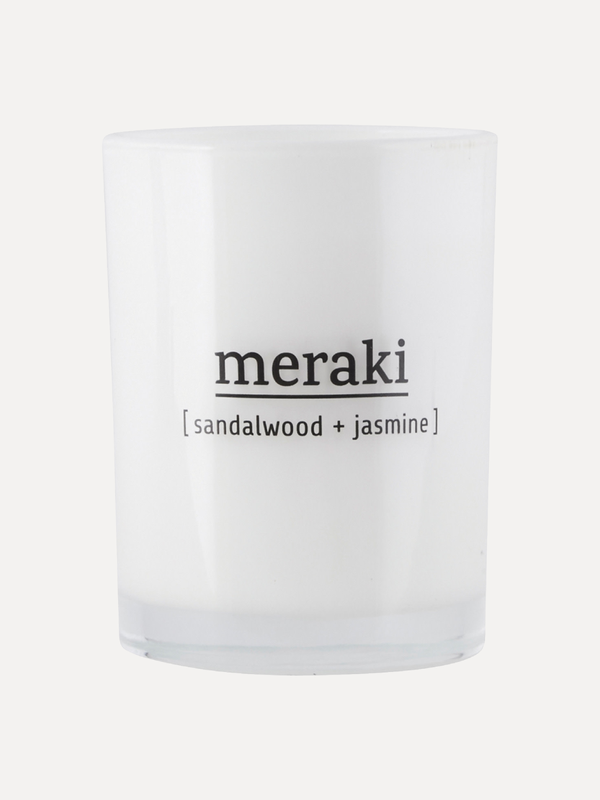 Meraki Scented Candle Sandalwood & Jasmine. The Scandinavian Garden scented candle is made of soy wax and is a 100% natur...