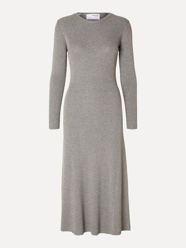 Selected Metallic knit midi jurk Lura 2. Deze metallic knit combineert comfort met elegantie en is een veelzijdige optie....