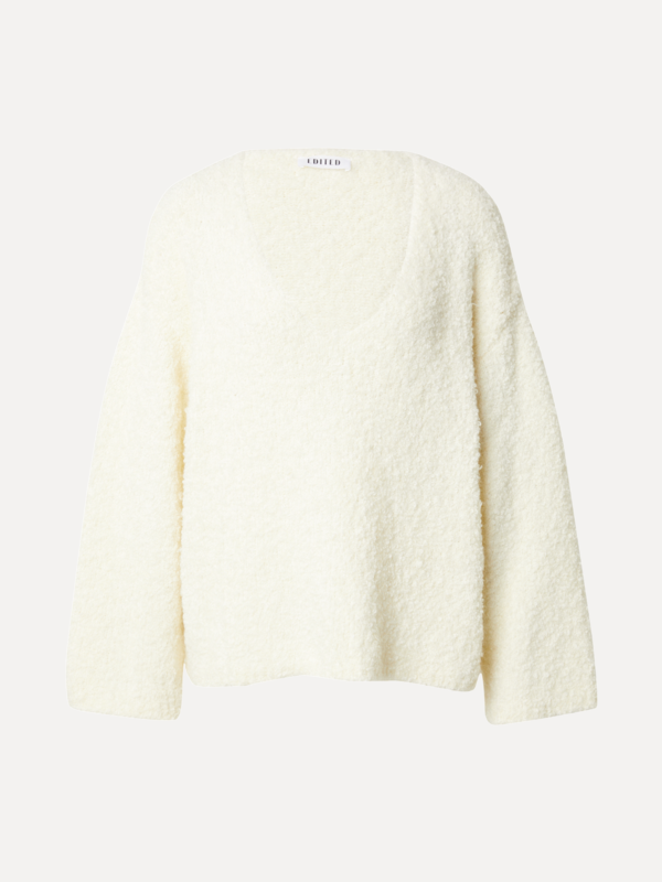 Edited Bouclé knitted jumper Quence 5. This V-neck knitted sweater, crafted in a bouclé texture, offers ultimate comfort....