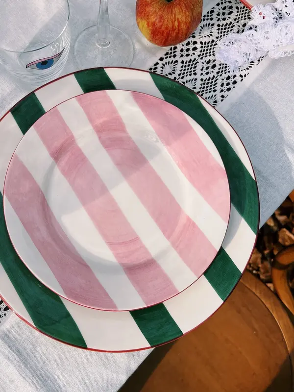 Anna + Nina Breakfast plate Posy 4. The Posy breakfast plate features a hand-painted pink striped design. Its exquisite d...