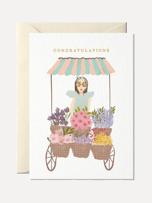 Carte de voeux Congratulations. Avec cette carte de vœux ornée d'une illustration dessinée à la main d'un étalage de fleu...