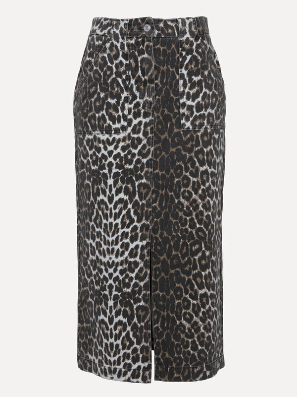 Les Soeurs Leopard midi rok Amelie 2. Breng je wilde kant naar voren met deze denim midi rok, in een all-over leopard pri...