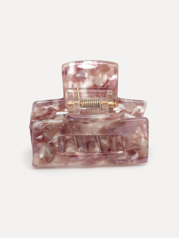 Les Soeurs Resin hair Clip Rectangle 2. A contemporary rectangular hairpin in a pink-white marble pattern, crafted with h...