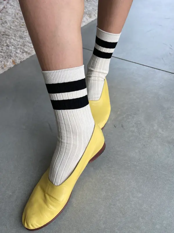 Le Bon Shoppe Socks Her Varsity 3. These socks are a striped version of the original Her socks that are classically ribbe...