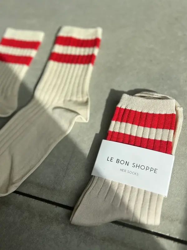 Le Bon Shoppe Socks Her Varsity 6. These socks are a striped version of the original Her socks that are classically ribbe...