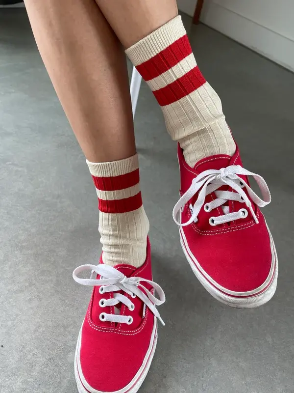 Le Bon Shoppe Socks Her Varsity 1. These socks are a striped version of the original Her socks that are classically ribbe...