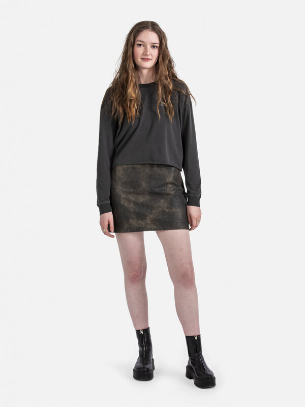 Edited Short skirt Josie 3. Go for an edgy look with this versatile vegan leather skirt in deep brown vintage color. The ...