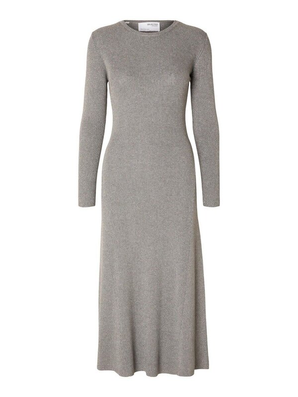 Selected Metallic knit midi jurk Lura 7. Deze metallic knit combineert comfort met elegantie en is een veelzijdige optie....
