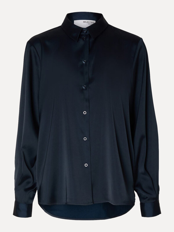 Selected Satijn hemd Talia Franziska 1. Deze eenvoudige en verfijnde blouse met knoopsluiting is zowel veelzijdig als sti...