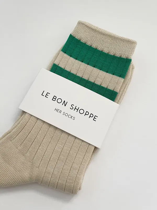 Le Bon Shoppe Socks Her Varsity 4. These socks are a striped version of the original Her socks that are classically ribbe...