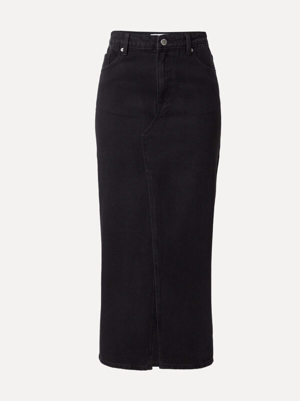 Edited Denim rok Yu 2. Streef naar eenvoud met deze zwarte denim midi-rok, een essentieel item dat de kern vormt van moei...