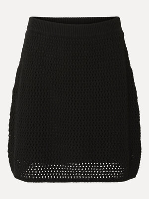 Jupe Fina. Avec son design simple mais élégant, cette jupe noire en crochet est un élément essentiel pour une tenue décon...