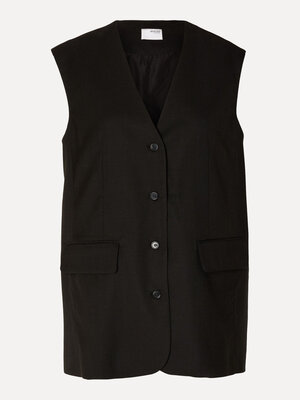 Vest Mika. Dit oversized gilet is een moderne variant op tijdloze tailoring. Het heeft de paspelzakken en flatterende V-h...