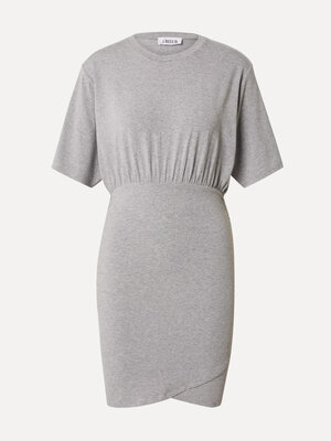 Dress Thivya. Wrap yourself in effortless elegance with this grey t-shirt dress. The dress features a fitted skirt that a...