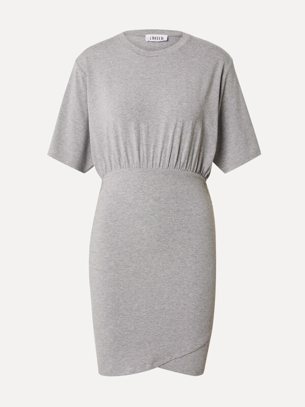 Edited Dress Thivya 2. Wrap yourself in effortless elegance with this grey t-shirt dress. The dress features a fitted ski...