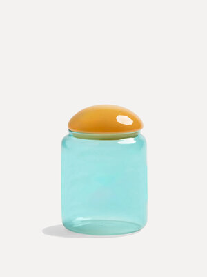 Pot Puffy. Creëer een gezellige sfeer in je huis met deze turquoise glazen pot. Zijn levendige kleur en schattige uitstra...