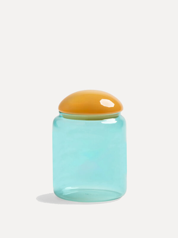 &klevering Pot Puffy 1. Creëer een gezellige sfeer in je huis met deze turquoise glazen pot. Zijn levendige kleur en scha...